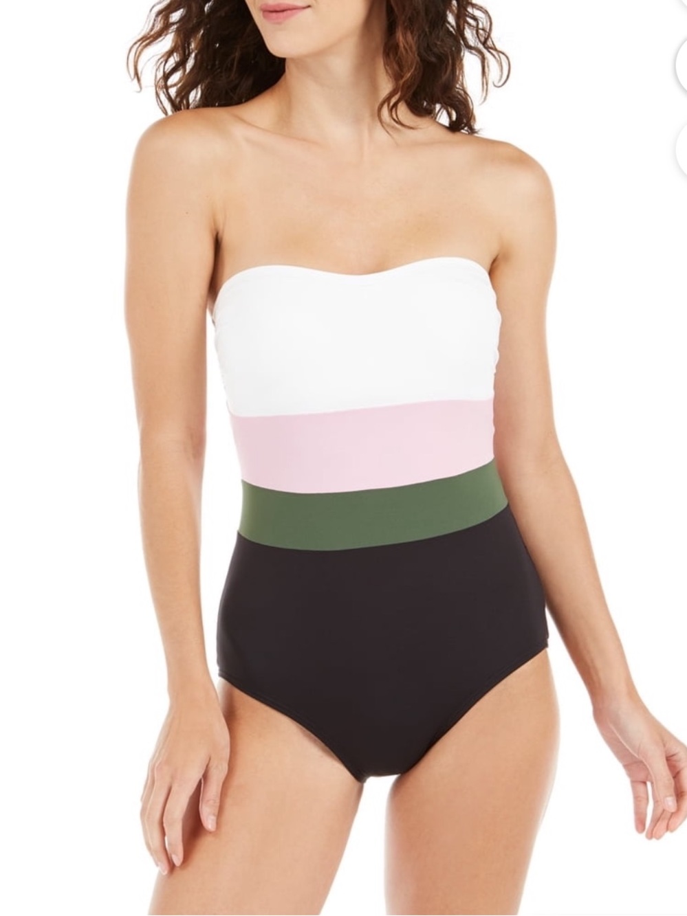 kate spade White Pink Olive Black Colorblock One-Piece Swimsuit size Large